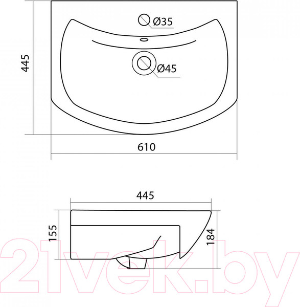 Изображение товара Тумба с умывальником Viant Милан Балтика 60 / VMIL60BA-T2ST + WH110246