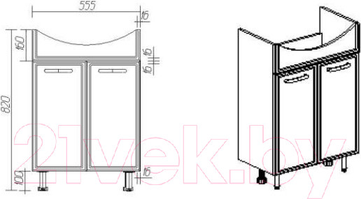 Изображение товара Тумба с умывальником Viant Милан Балтика 60 / VMIL60BA-T2ST + WH110246