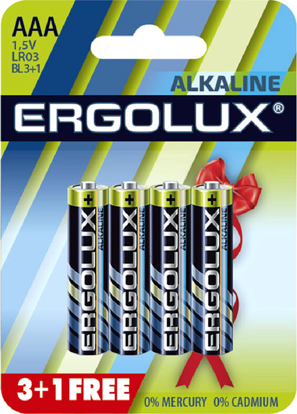 Изображение товара Комплект батареек Ergolux LR03 Alkaline BL-3+1 (Free) (1.5В)