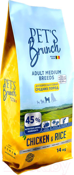 Изображение товара Сухой корм для собак Pet's Brunch Adult Medium Breeds с курицей (14кг)