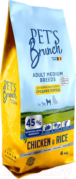 Изображение товара Сухой корм для собак Pet's Brunch Adult Medium Breeds с курицей (4кг)