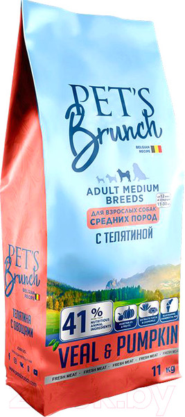 Изображение товара Сухой корм для собак Pet's Brunch Adult Medium Breeds с телятиной (11кг)