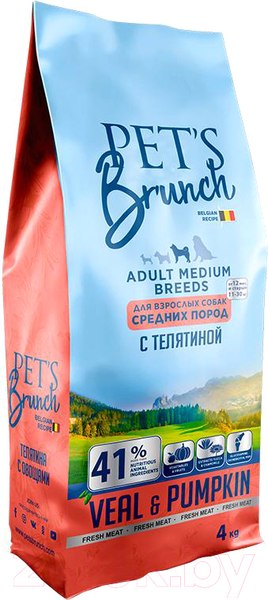 Изображение товара Сухой корм для собак Pet's Brunch Adult Medium Breeds с телятиной (4кг)