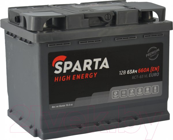 Изображение товара Автомобильный аккумулятор SPARTA High Energy 6СТ-63 Евро 660A (63 А/ч)