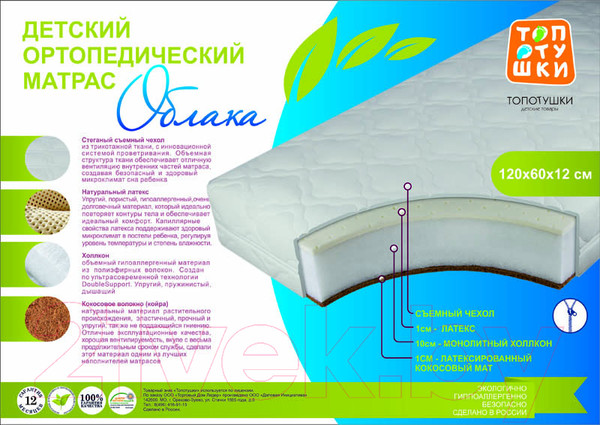 Изображение товара Матрас в кроватку Топотушки Облака / 22 (трикотаж)