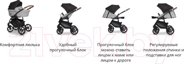 Изображение товара Детская универсальная коляска Riko Basic Bella Lux 2 в 1 (01/темно-серый)