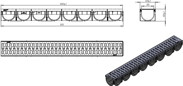 Изображение товара Лоток водоотводный Стандартпарк Пластиковый Spark 088201 ЛВ-10.14.10-ПП с решеткой