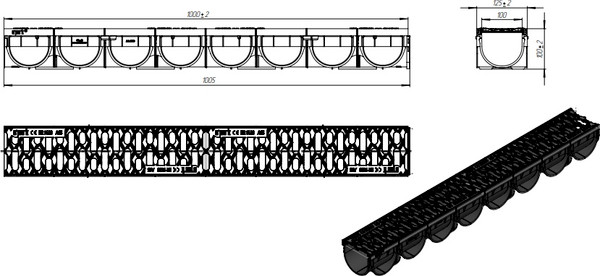 Изображение товара Лоток водоотводный Стандартпарк Пластиковый Spark 088203 ЛВ-10.14.10-ПП с решеткой