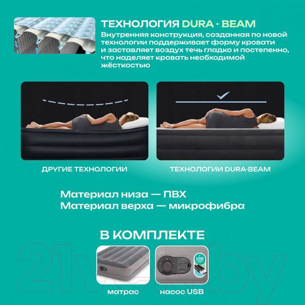 Изображение товара Надувная кровать Intex Twin Dura-Beam Prestige Airbed W 64112 (191x99x30, насос)
