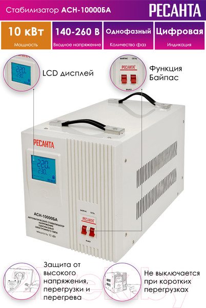 Изображение товара Стабилизатор напряжения Ресанта АСН-10000БА (63/6/40)