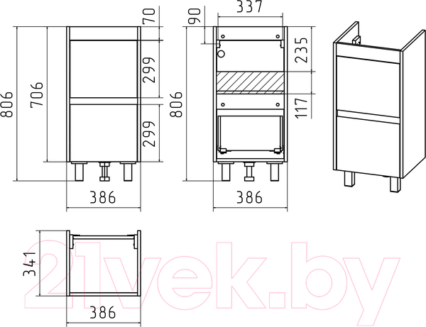 Изображение товара Тумба под умывальник Misty Алиса 40 / Э-Али01040-011П2Я