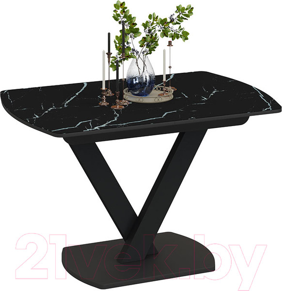 Изображение товара Обеденный стол ТриЯ Салерно Тип 1 (черный муар/стекло черный мрамор)