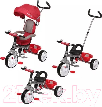 Изображение товара Трехколесный велосипед с ручкой Moby Kids Blitz 10x8 EVA / 646210 (красный)