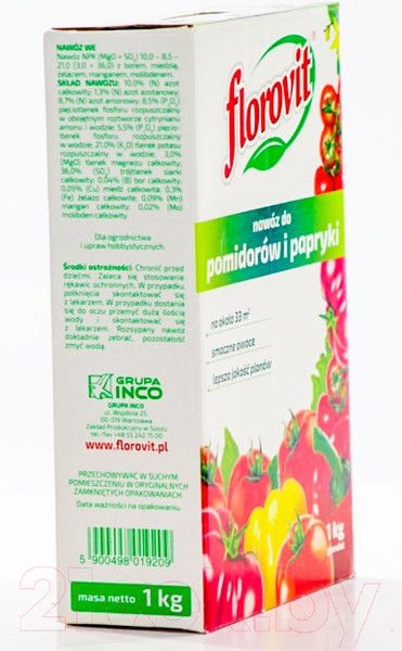 Изображение товара Удобрение Florovit Для томатов и перца гранулированное (1кг, коробка)