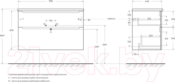 Изображение товара Тумба под умывальник BelBagno ETNA-H60-1000-2C-SO-BL-P