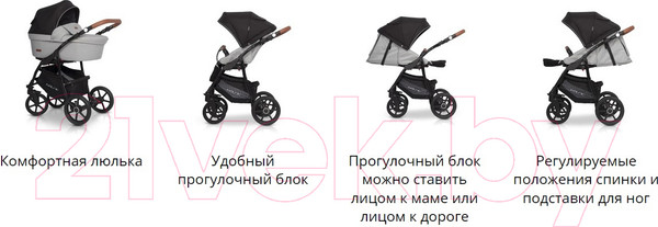 Изображение товара Детская универсальная коляска Riko Basic Bella Lux 3 в 1 (01/темно-серый)