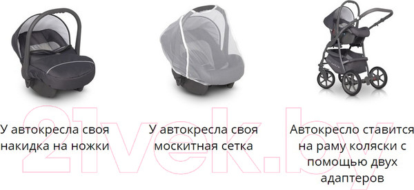 Изображение товара Детская универсальная коляска Riko Basic Bella Lux 3 в 1 (01/темно-серый)