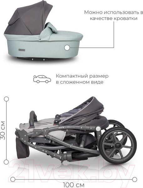 Изображение товара Детская универсальная коляска Riko Bella Pastel 2 в 1 (02/ментоловый)
