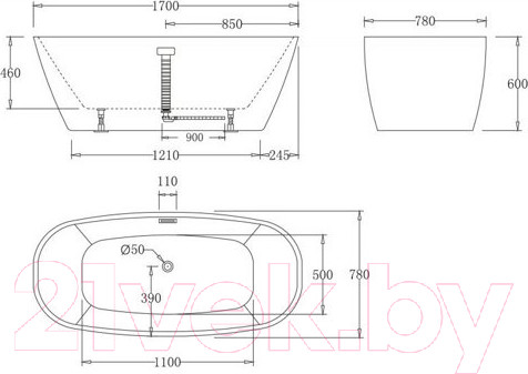 Изображение товара Ванна акриловая BelBagno BB72-1700-W0