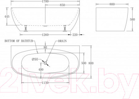 Изображение товара Ванна акриловая BelBagno BB83-1700-W0