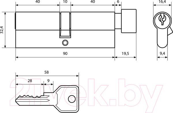 Изображение товара Цилиндровый механизм замка Стандарт Z.I.90B-5K (40Bx10x40) CP (ключ вертушка)