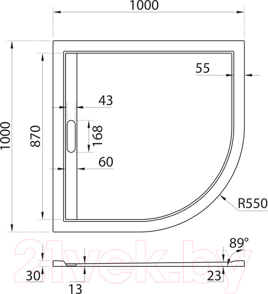 Изображение товара Душевой поддон Cezares TRAY-AS-R-100-30-W