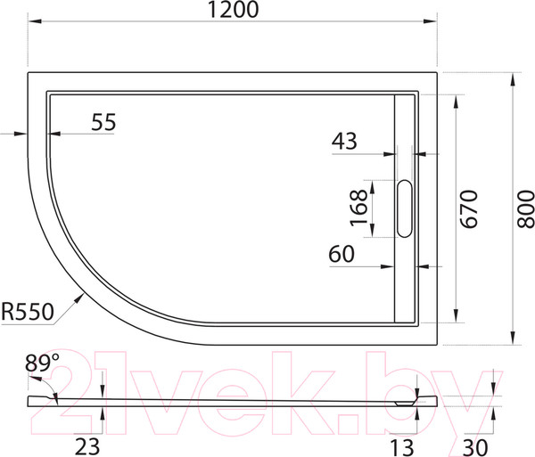 Изображение товара Душевой поддон Cezares TRAY-AS-RH-120/80-30-W-R