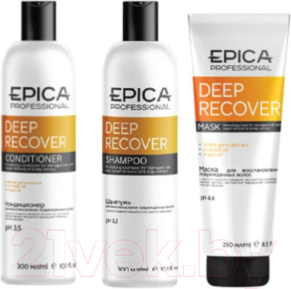Изображение товара Набор косметики для волос Epica Professional Deep Recover Шампунь+Кондиционер+Маска  (300мл+300мл+250мл)