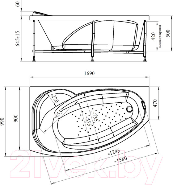 Изображение товара Ванна акриловая Vannesa София 169x99 L / 2-01-0-1-1-223