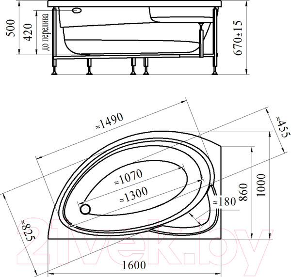 Изображение товара Ванна акриловая Vannesa Модерна 160x100 R / 2-01-0-2-1-214