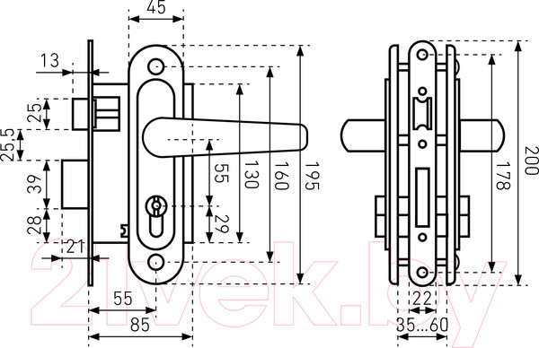 Изображение товара Замок врезной Птимаш ЗВ4-3.03 (бронза)