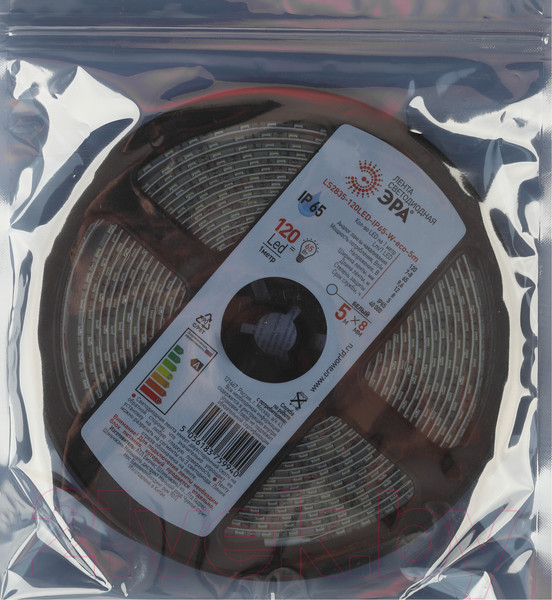 Изображение товара Светодиодная лента ЭРА LS2835-9.6-120-12-6500K-IP65-1 year-5m / Б0035599