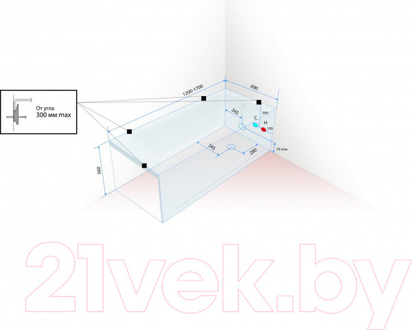 Изображение товара Ванна акриловая 1AcReal Gamma 130x70
