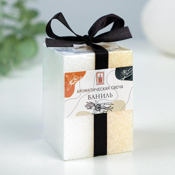 Изображение товара Свеча Богатство аромата Куб Кристаллический узор / 3680554 (ваниль)