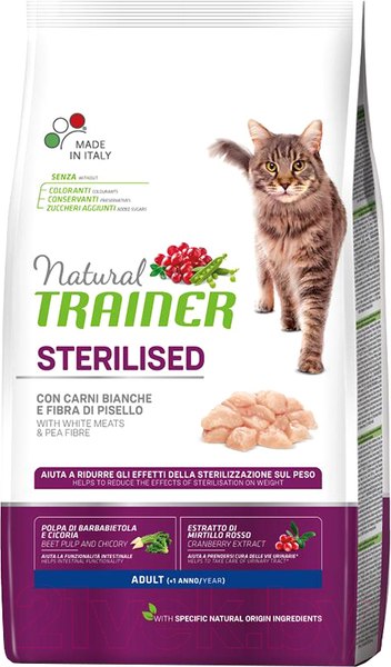 Изображение товара Сухой корм для кошек Trainer Natural Sterilised Adult со свежим белым мясом (10кг)