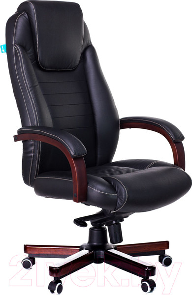 Изображение товара Кресло офисное Бюрократ T-9923 Walnut (кожа черная/крестовина металл/дерево)