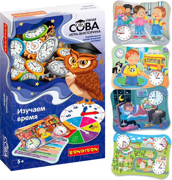 Изображение товара Настольная игра Bondibon Умная сова. Изучаем время / ВВ5199