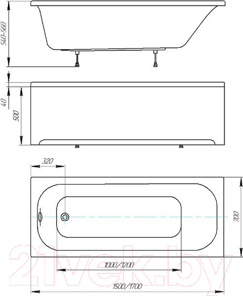 Изображение товара Ванна акриловая Aquatek Лугано 170x70 / LUG170-0000001