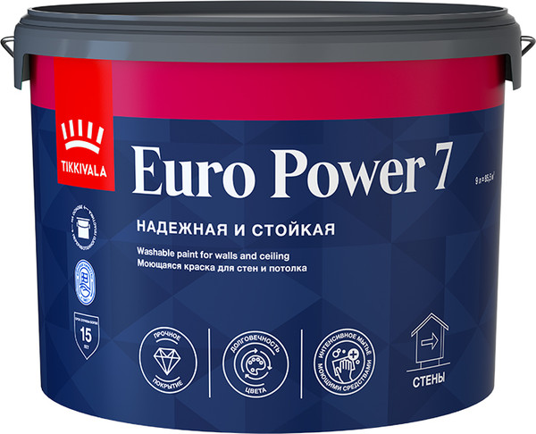 Изображение товара Краска Tikkivala Euro Power 7 A (9л, матовый)