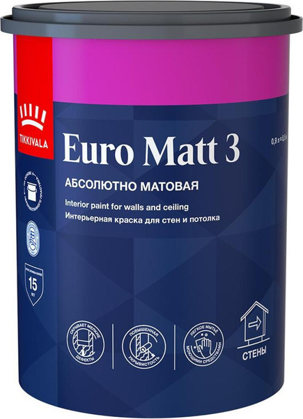 Изображение товара Краска Tikkivala Euro Matt 3 A (900мл, глубокоматовый)