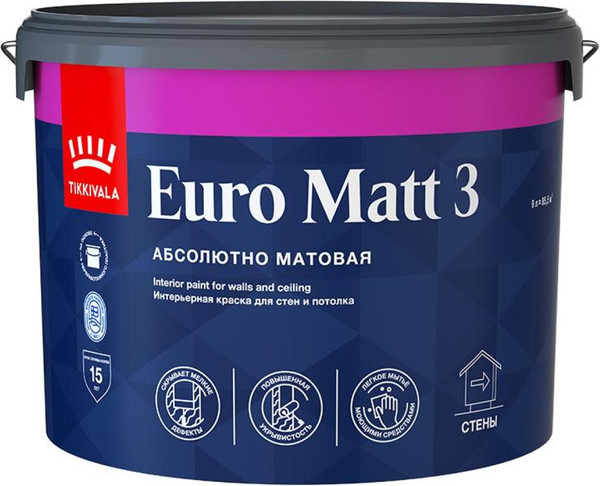Краска Tikkivala Euro Matt 3 A (9л, глубокоматовый) — фото 3