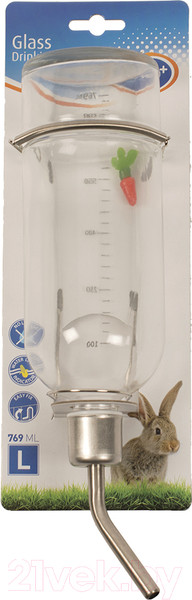 Изображение товара Поилка для птиц и грызунов Duvo Plus Стеклянная с морковкой / 10008/DV