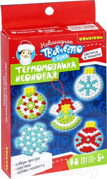 Изображение товара Развивающая игра Bondibon Новогодняя термомозаика неоновая. Елочные шары / ВВ5203