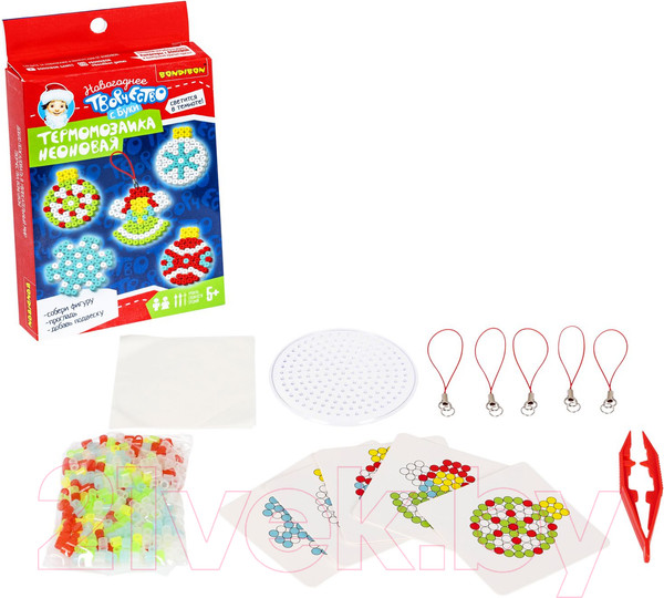 Изображение товара Развивающая игра Bondibon Новогодняя термомозаика неоновая. Елочные шары / ВВ5203