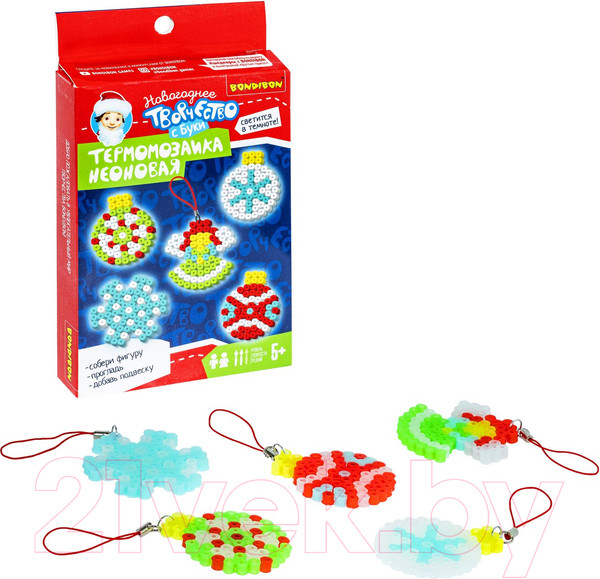 Изображение товара Развивающая игра Bondibon Новогодняя термомозаика неоновая. Елочные шары / ВВ5203