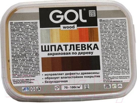 Изображение товара Шпатлевка готовая GOL Wood Мастер По дереву акриловая (150г, светлый дуб)