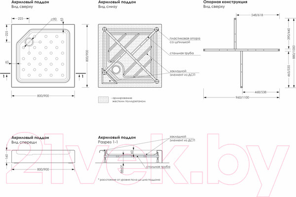 Изображение товара Душевой поддон МетаКам Universal Black N 80x80 / АПS_013575