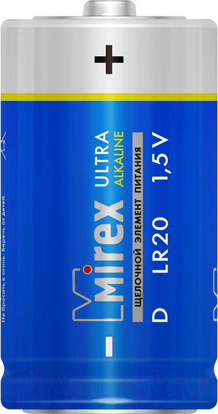 Изображение товара Комплект батареек Mirex LR20 D 1.5V / 23702-LR20-S2 (2шт)