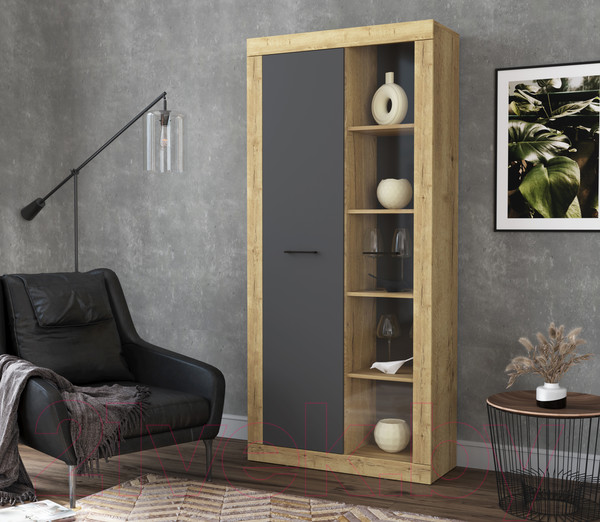 Изображение товара Шкаф с витриной Interline LT-ШВ1 (дуб золотой/антрацит)