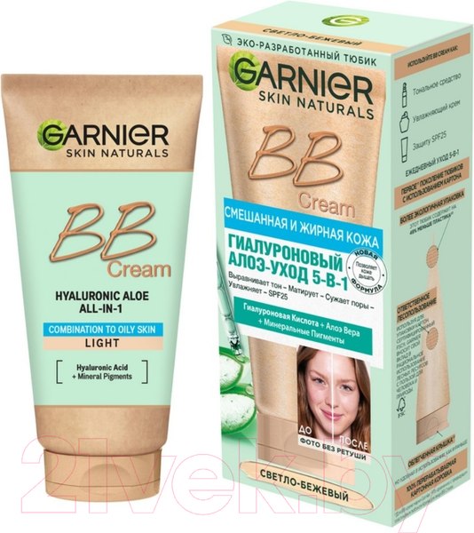 Изображение товара BB-крем Garnier Гиалуроновый уход для смешанной и жирной кожи светло-бежевый (50мл)